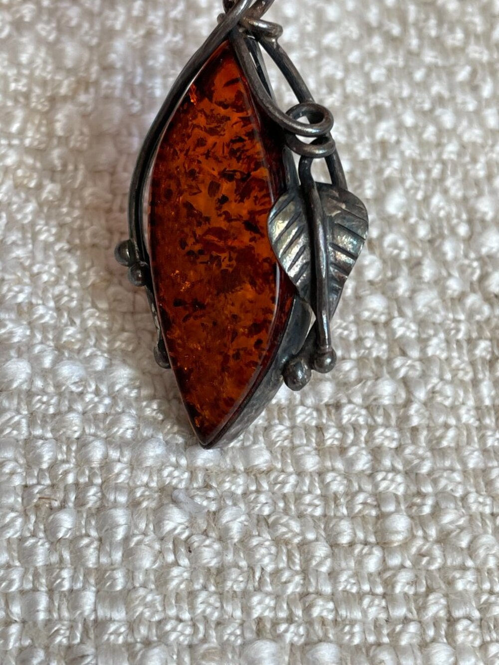 Gorgeous Vintage Amber Sterling Artisan Floral Pendant 2"